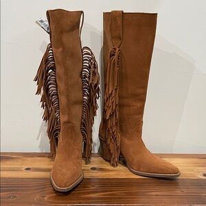 Dingo Twister Suede Leather Fringe Camel Boot 8 Western, Festival, Boho, Cowgirl